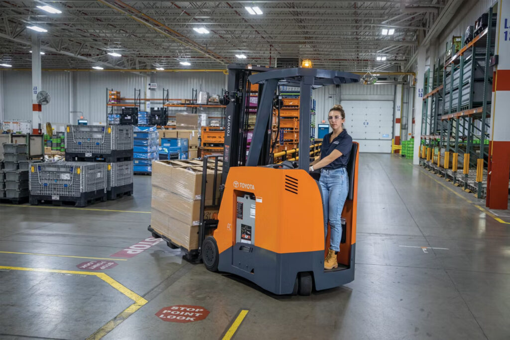 Forklift Safety In Warehouse Operations With Limited Visibility And Marked Safety Lanes